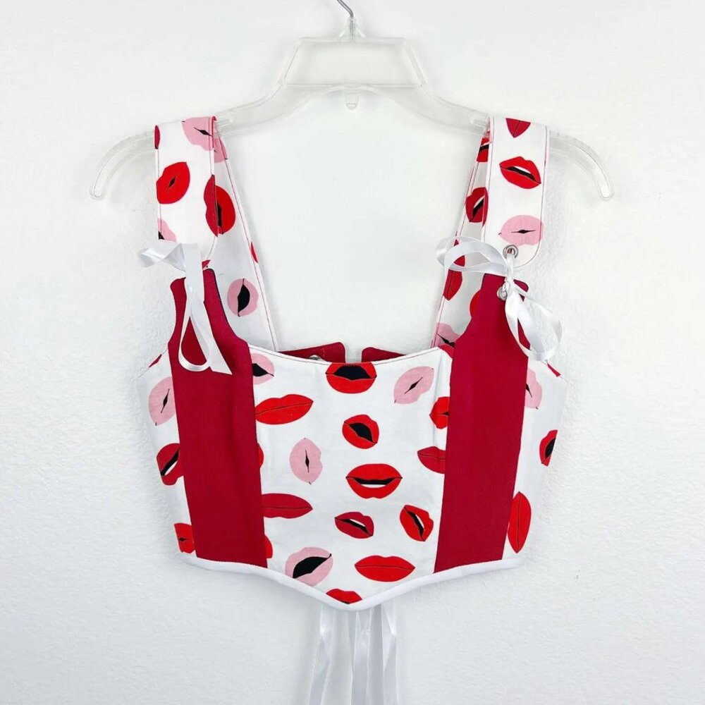 Red & Pink Lips Print Corset Top